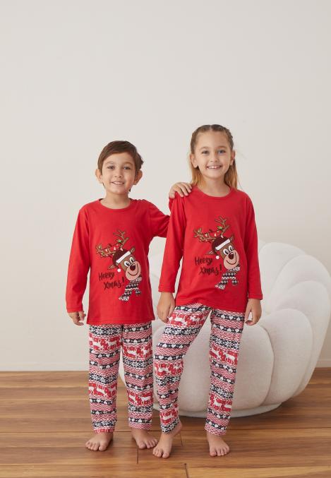 Pijamale de Crăciun pentru Copii,Culoare Rosu,Engros